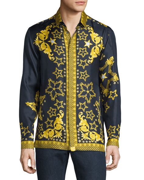 versace long sleeve blue|Versace long sleeve shirts.